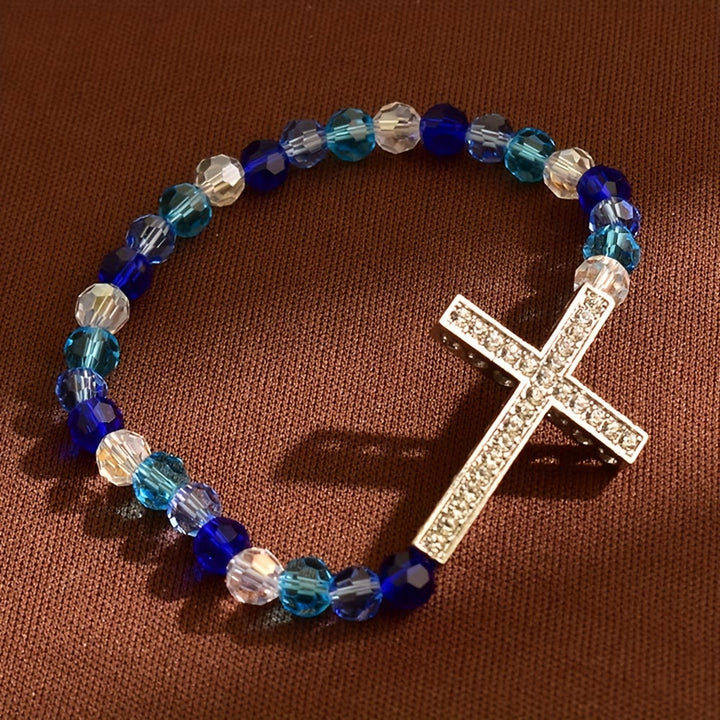 Christianartworkshop White & Peacock Blue Cross Bracelet: Belief Wrapped in Shimmer - Blue - image 4