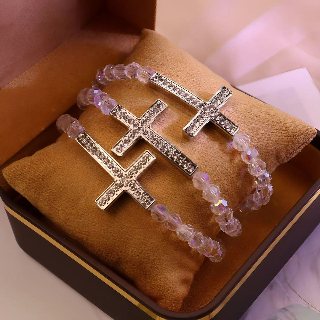 Christianartworkshop White & Peacock Blue Cross Bracelet: Belief Wrapped in Shimmer - image 3