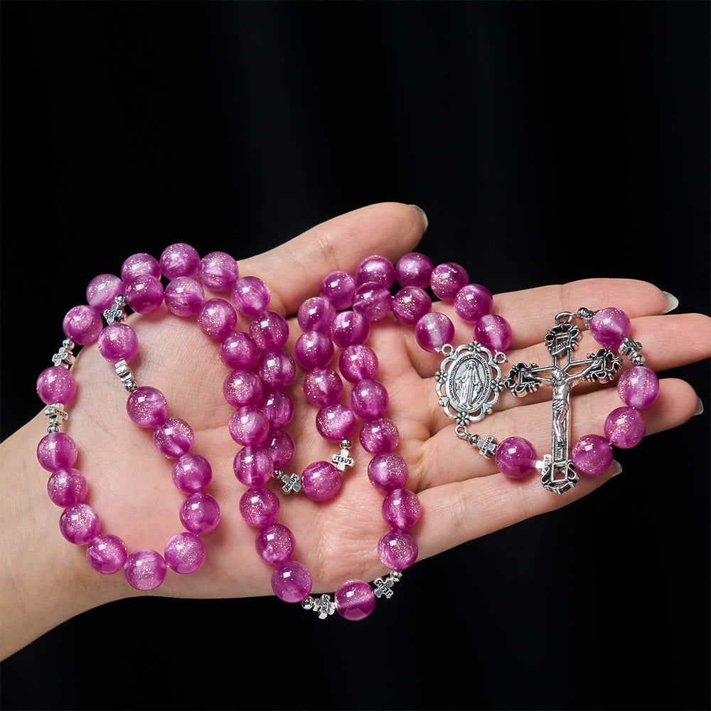 Christianartworkshop Divine Reflection Color-Shifting Rosary: Bloom from Soft Pink to Passionate Magenta in Sunlight - image 1
