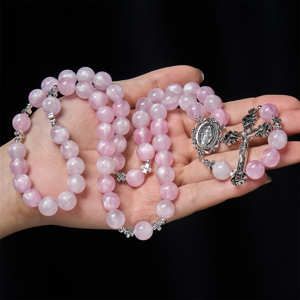 Divine Reflection Color-Shifting Rosary — Pink to Magenta Beads