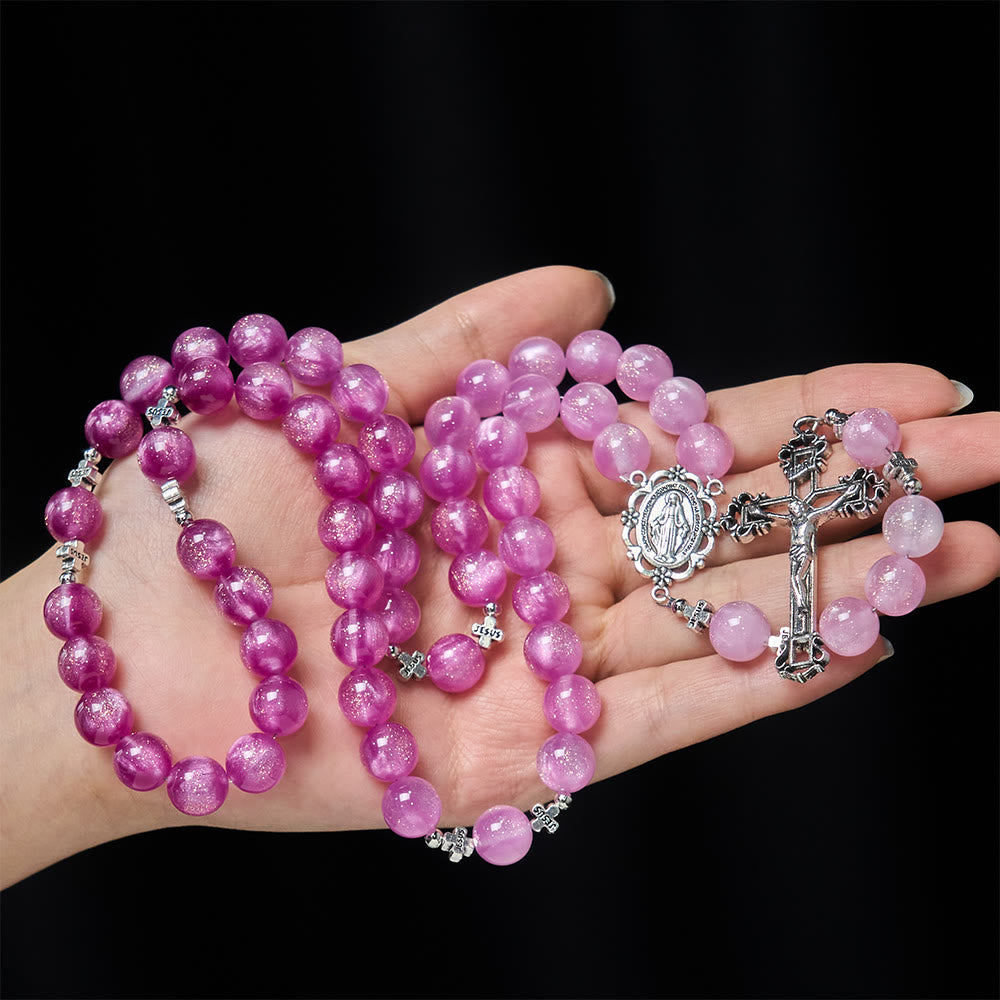 Christianartworkshop Divine Reflection Color-Shifting Rosary: Bloom from Soft Pink to Passionate Magenta in Sunlight - UV-color shift - image 0