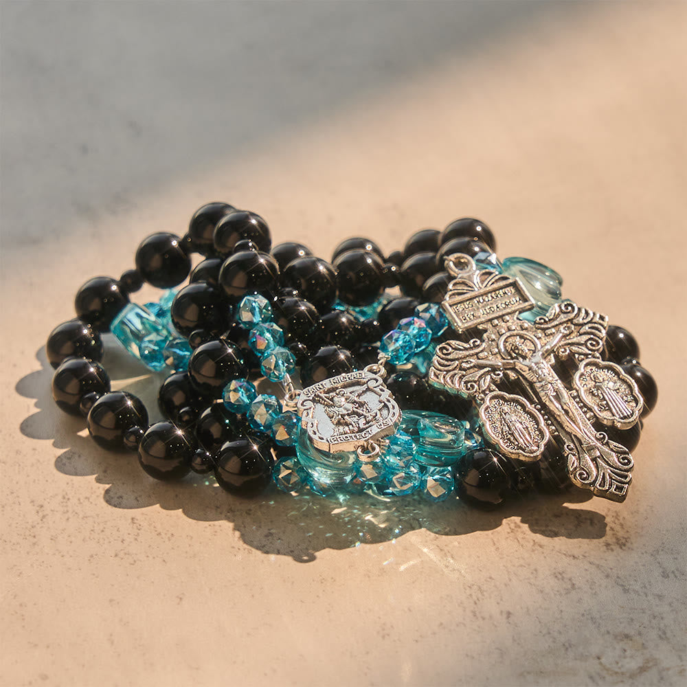 Christianartworkshop Black Bead & Blue Heart Rosary with St.Michael: Devotional Comfort in Every Strand - image 5