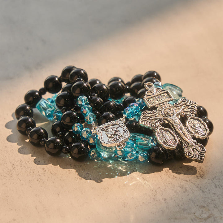 Christianartworkshop Black Bead & Blue Heart Rosary with St.Michael: Devotional Comfort in Every Strand - image 5