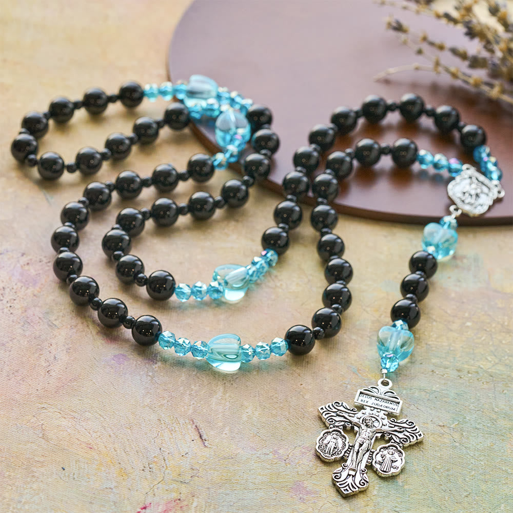 Christianartworkshop Black Bead & Blue Heart Rosary with St.Michael: Devotional Comfort in Every Strand - image 3