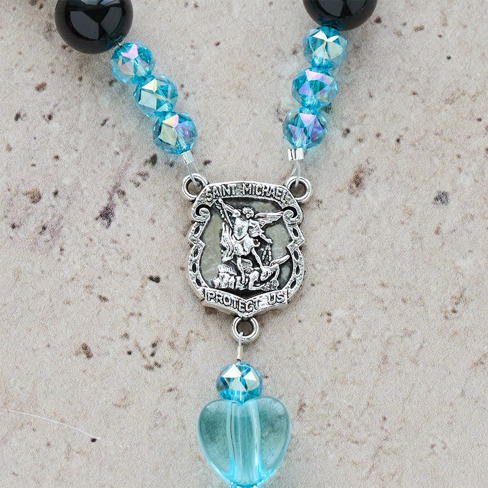 Christianartworkshop Black Bead & Blue Heart Rosary with St.Michael: Devotional Comfort in Every Strand - image 7