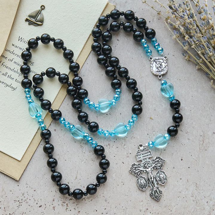 Christianartworkshop Black Bead & Blue Heart Rosary with St.Michael: Devotional Comfort in Every Strand - image 4