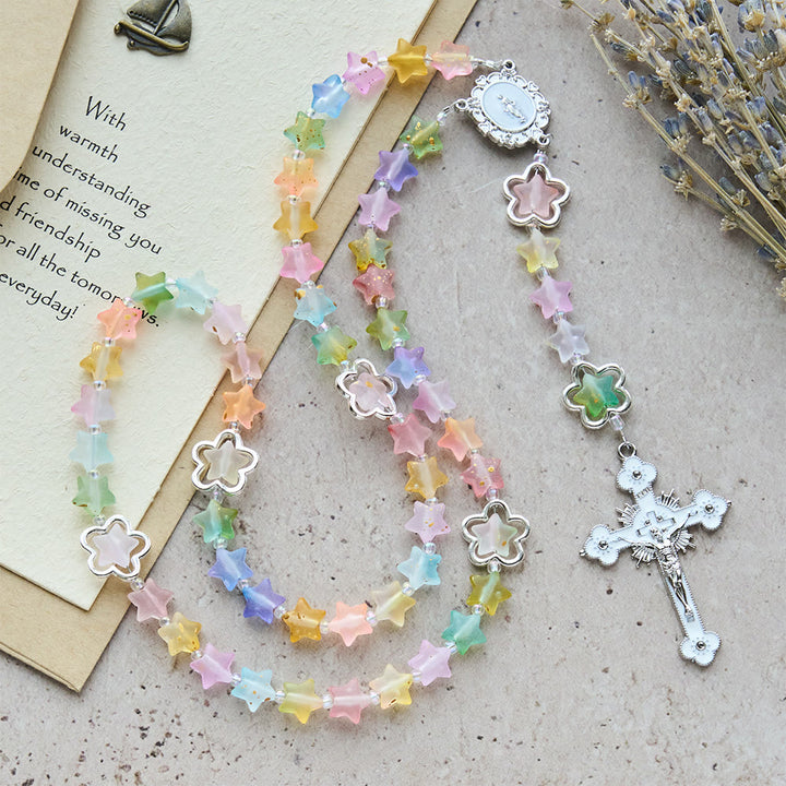 Christianartworkshop Gradient Acrylic Star Rosary with Our Lady & Crucifix: Vibrant Faith for Daily Devotion - Colorful Star Bead Rosary - image 0