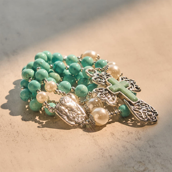 Christianartworkshop Turquoise Bead Crucifix Rosary with Holy Family Accent: A Steady Reminder of His Grace - image 6