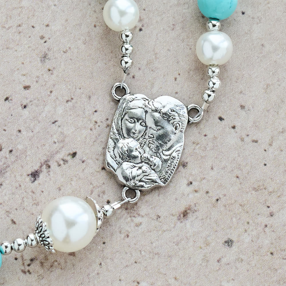 Christianartworkshop Turquoise Bead Crucifix Rosary with Holy Family Accent: A Steady Reminder of His Grace - image 9