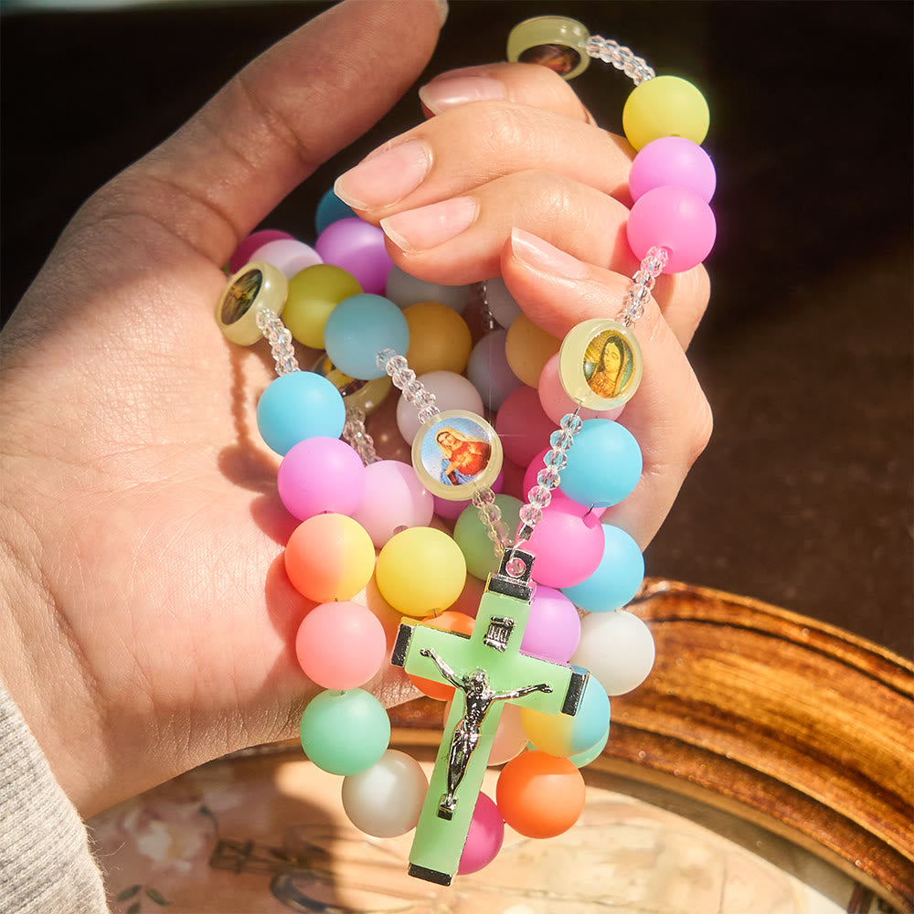 FREE Today: Vibrant Colorful Glow-in-the-Dark Rosary with Saint Portraits: Faith That Lights Up the Night - image 1