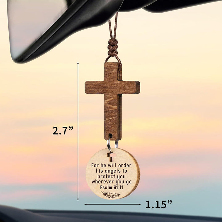 Christianartworkshop Wooden Car Pendant with Gift Card: Devotion Wrapped in Natural Style - Psalm 91:11 - image 0