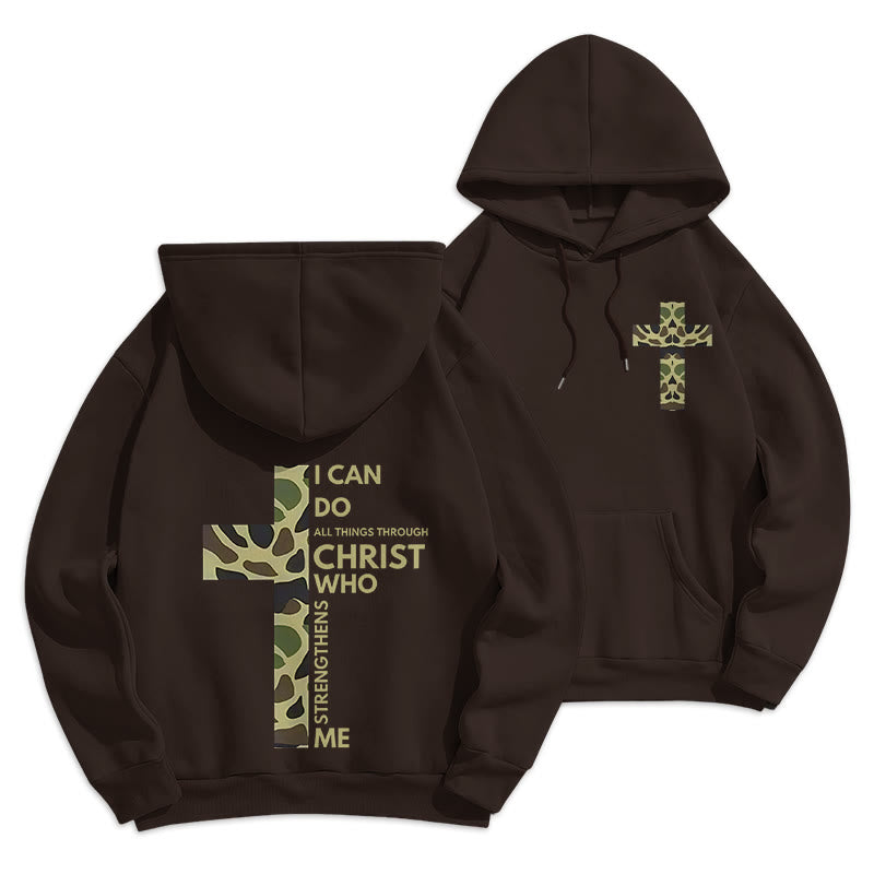 Christianartworkshop  Philippians 4:13 with Camouflage Cross Fleece Lined Polyester Hoodie - Brown - 2XL - image 12