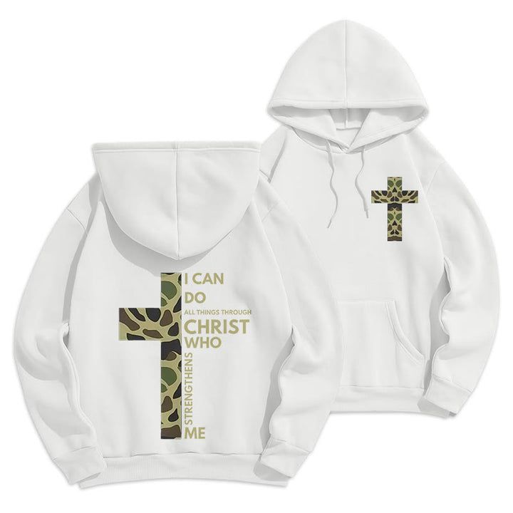 Christianartworkshop  Philippians 4:13 with Camouflage Cross Fleece Lined Polyester Hoodie - White - 2XL - image 18