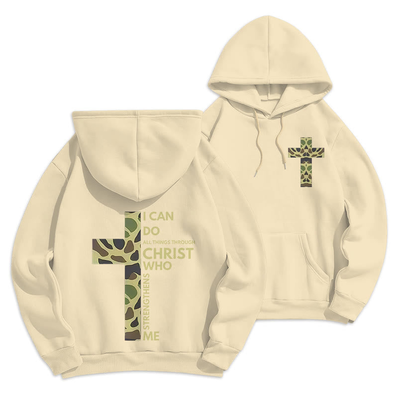 Christianartworkshop  Philippians 4:13 with Camouflage Cross Fleece Lined Polyester Hoodie - Beige - 2XL - image 7