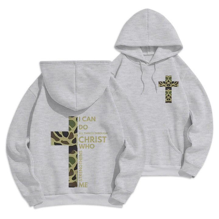 Christianartworkshop  Philippians 4:13 with Camouflage Cross Fleece Lined Polyester Hoodie - Grey - 2XL - image 22