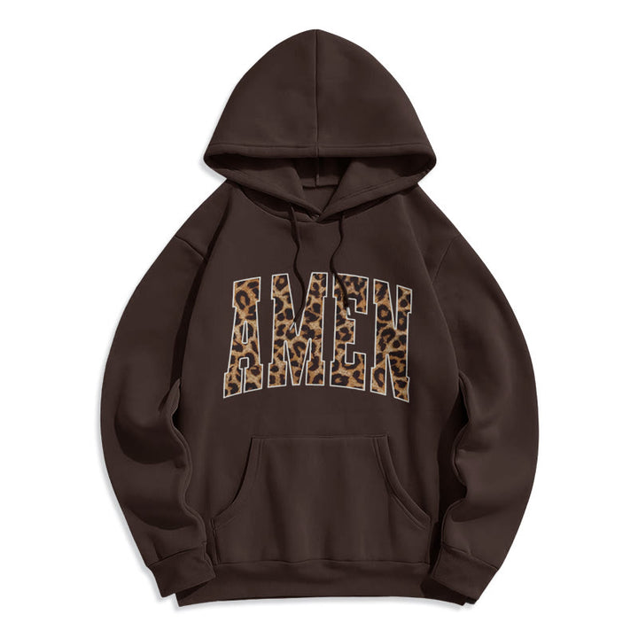 Christianartworkshop  Amen Affirmation Fleece Lined Polyester Hoodie - Brown - 2XL - image 6