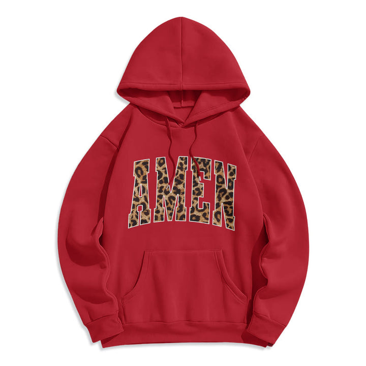 Christianartworkshop  Amen Affirmation Fleece Lined Polyester Hoodie - Red - 2XL - image 2