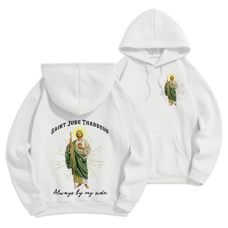 Christianartworkshop St. Jude Always by My Side Fleece Lined Polyester Hoodie - White - 2XL - image 4
