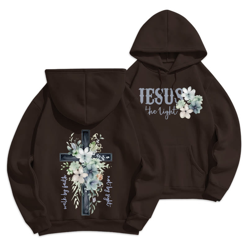 Christianartworkshop Jesus the Light Walk by Faith Fleece Lined Polyester Hoodie - Brown - 2XL - image 4
