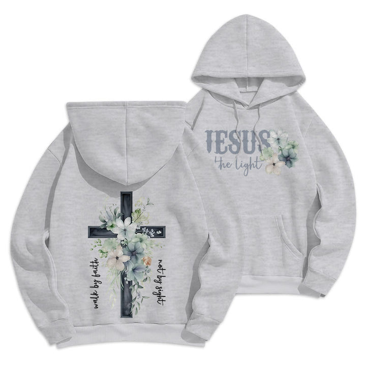 Christianartworkshop Jesus the Light Walk by Faith Fleece Lined Polyester Hoodie - Grey - 2XL - image 13
