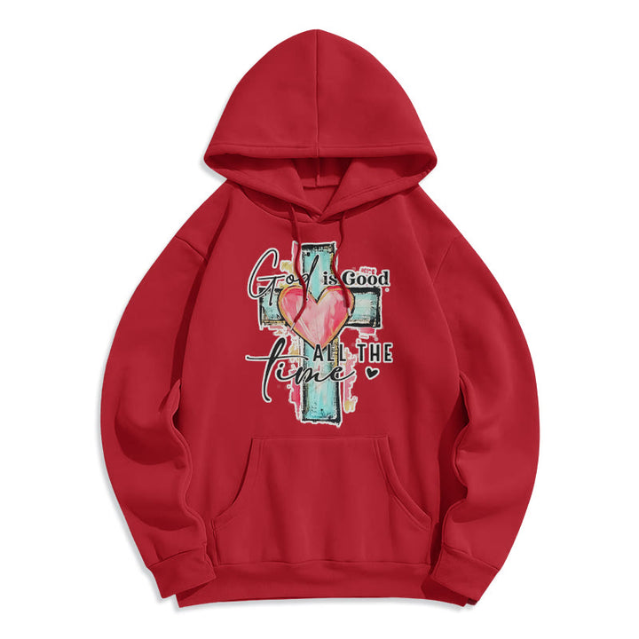 Christianartworkshop God is Good All the Time Cross Fleece Lined Polyester Hoodie - Red - 2XL - image 7