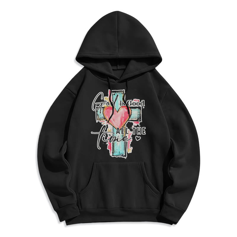 Christianartworkshop God is Good All the Time Cross Fleece Lined Polyester Hoodie - Black - 2XL - image 4