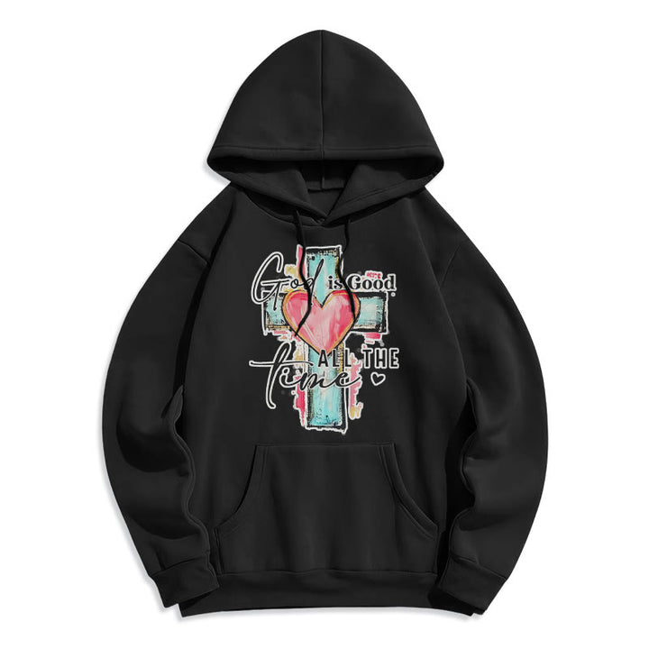 Christianartworkshop God is Good All the Time Cross Fleece Lined Polyester Hoodie - Black - 2XL - image 4