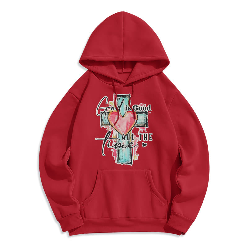 Christianartworkshop God is Good All the Time Cross Fleece Lined Polyester Hoodie - Red - 2XL - image 7