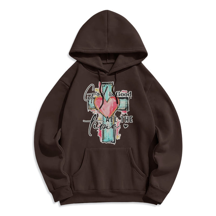 Christianartworkshop God is Good All the Time Cross Fleece Lined Polyester Hoodie - Brown - 2XL - image 3