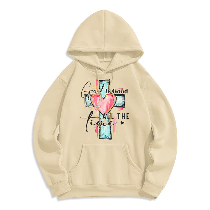 Christianartworkshop God is Good All the Time Cross Fleece Lined Polyester Hoodie - Beige - 2XL - image 0