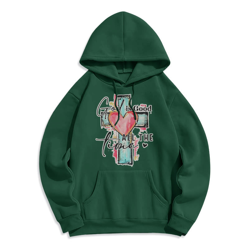Christianartworkshop God is Good All the Time Cross Fleece Lined Polyester Hoodie - Green - 2XL - image 2