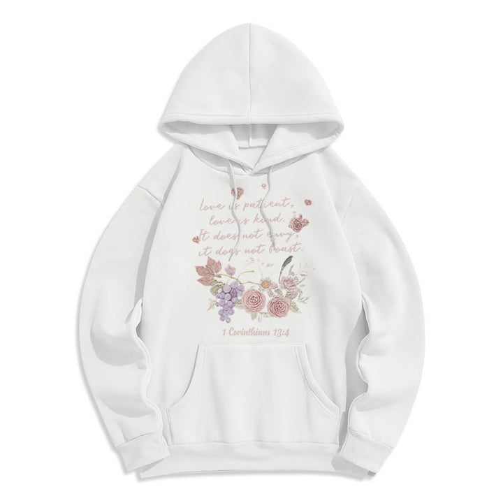 Christianartworkshop 1 Corinthians 13:4 Love is Patient Fleece Lined Polyester Hoodie - White - 2XL - image 0