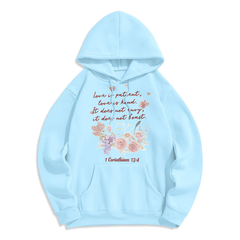 Christianartworkshop 1 Corinthians 13:4 Love is Patient Fleece Lined Polyester Hoodie - Blue - 2XL - image 4