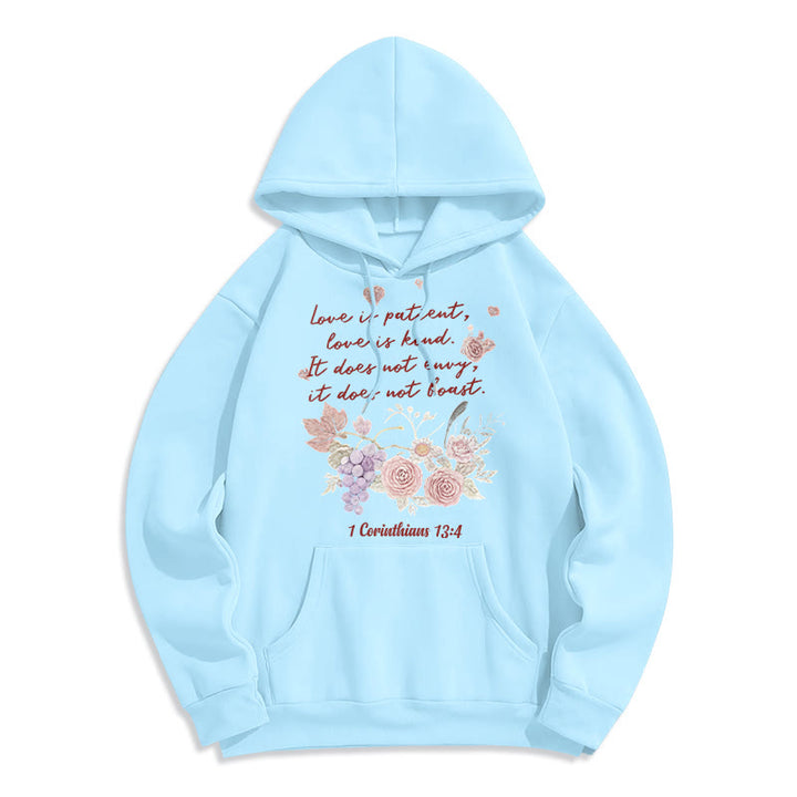 Christianartworkshop 1 Corinthians 13:4 Love is Patient Fleece Lined Polyester Hoodie - Blue - 2XL - image 4