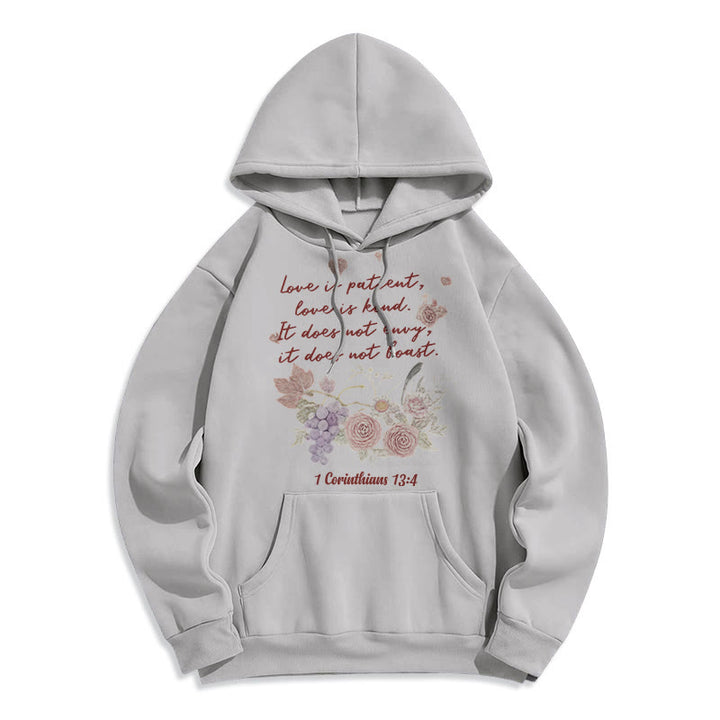 Christianartworkshop 1 Corinthians 13:4 Love is Patient Fleece Lined Polyester Hoodie - Grey - 2XL - image 2