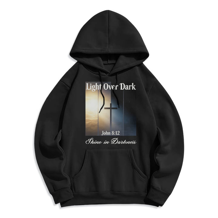 Christianartworkshop John 8:12 Shine in Darkness Fleece Lined Polyester Hoodie - Black - 2XL - image 0