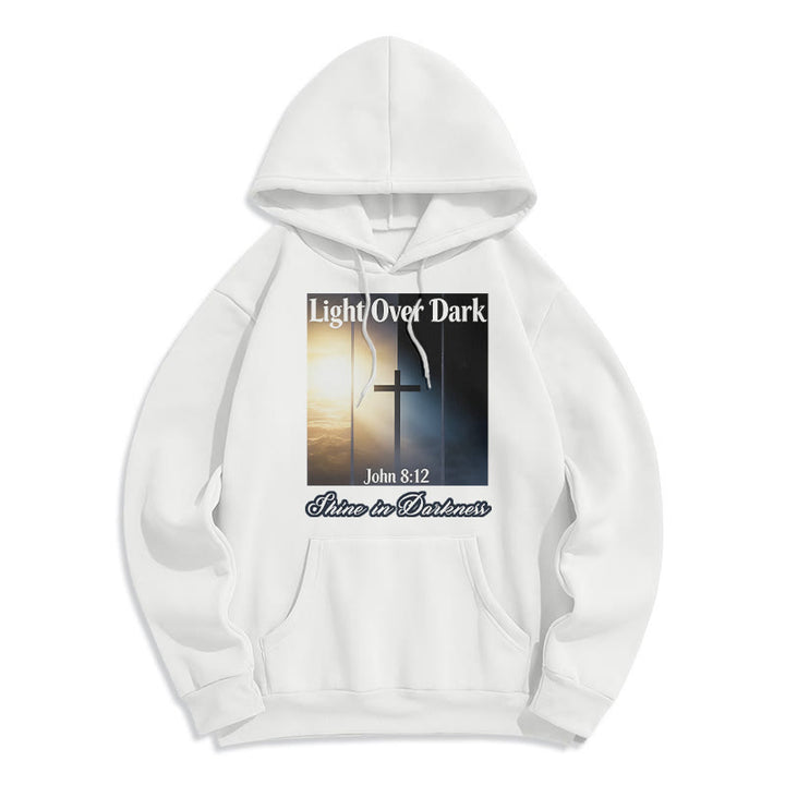Christianartworkshop John 8:12 Shine in Darkness Fleece Lined Polyester Hoodie - White - 2XL - image 2