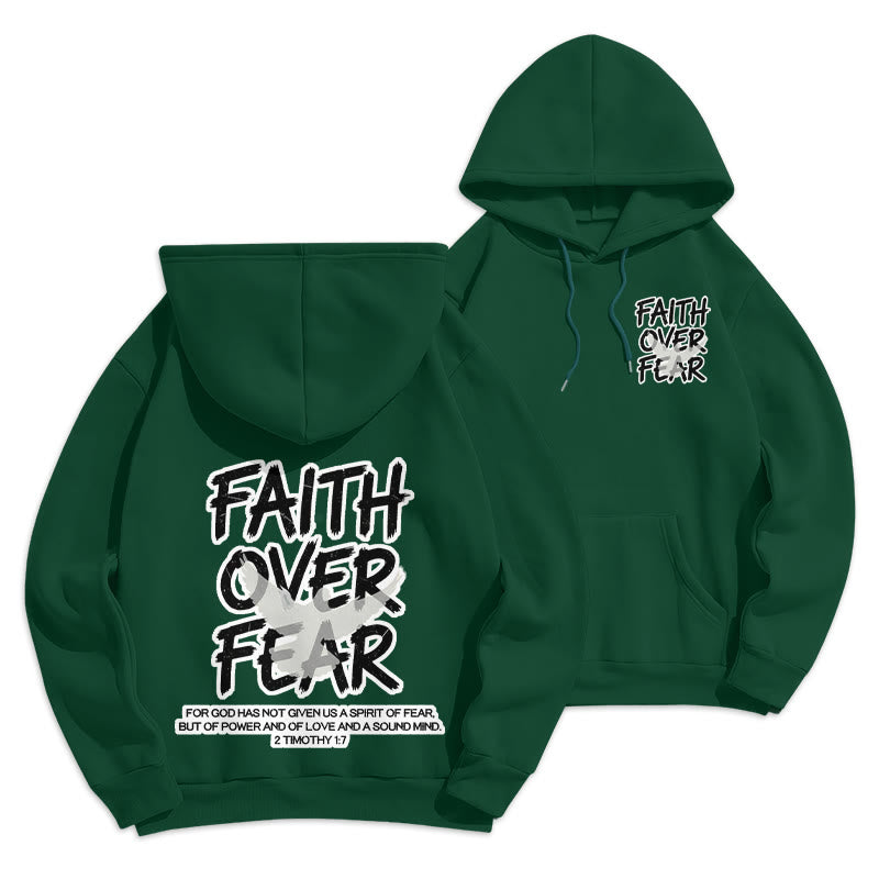 Christianartworkshop Faith Over Fear 2 Timothy 1:7 Fleece Lined Polyester Hoodie - Green - 2XL - image 0
