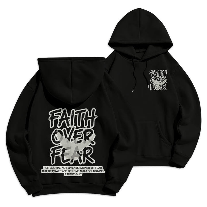 Christianartworkshop Faith Over Fear 2 Timothy 1:7 Fleece Lined Polyester Hoodie - Black - 2XL - image 7