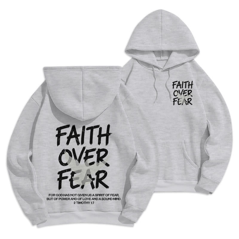 Christianartworkshop Faith Over Fear 2 Timothy 1:7 Fleece Lined Polyester Hoodie - Grey - 2XL - image 13