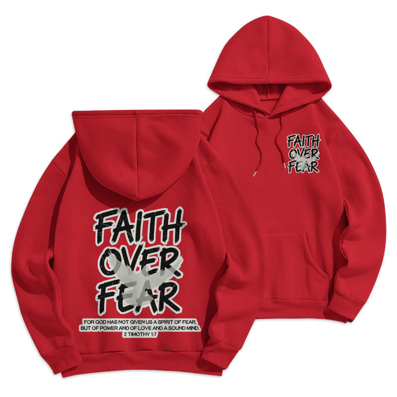 Christianartworkshop Faith Over Fear 2 Timothy 1:7 Fleece Lined Polyester Hoodie - Red - 2XL - image 16