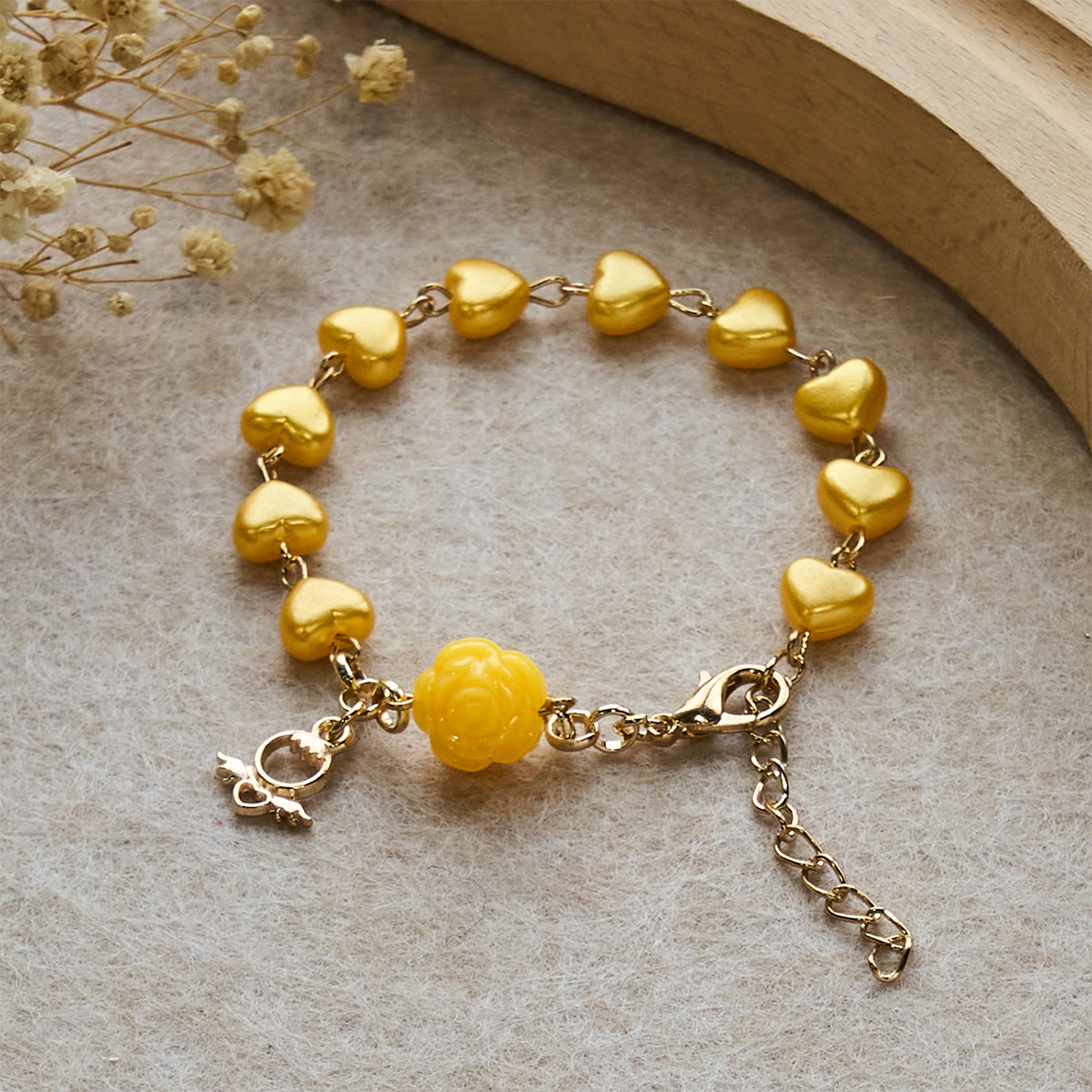 Yellow Heart Bead Rosary & Bracelet Set with Our Lady Pendant