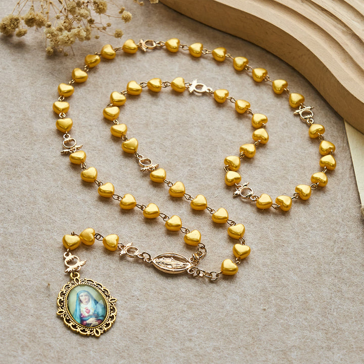 Christianartworkshop Yellow Heart Bead Rosary & Bracelet Set: Tender Companion of Daily Grace - Rosary - image 1