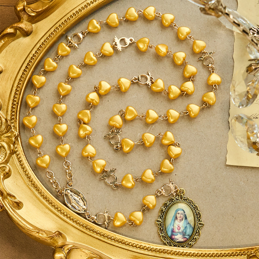 Christianartworkshop Yellow Heart Bead Rosary & Bracelet Set: Tender Companion of Daily Grace - image 2