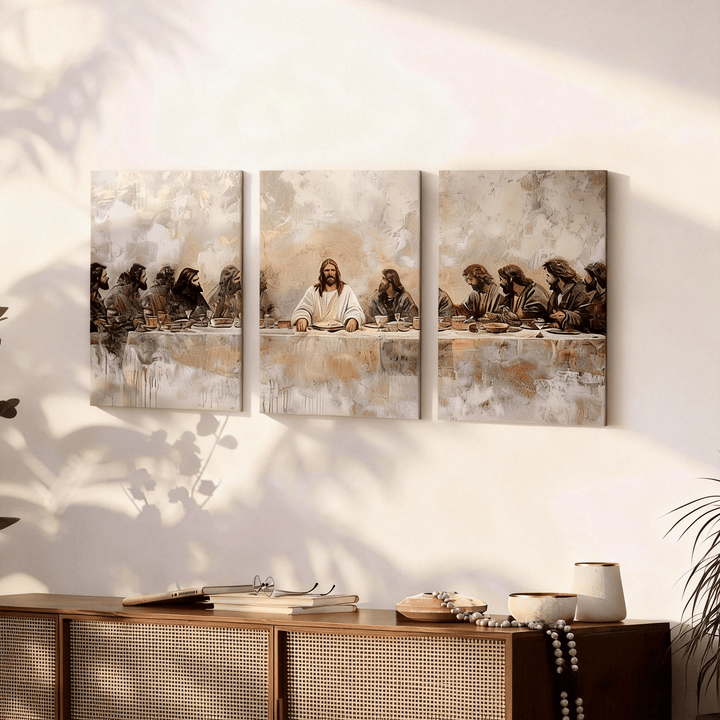 Christianartworkshop The Last Supper Warm-Toned Canvas Wall Art Set: Serene Companion of Home Grace - 7.87''*11.81''*0.71"/20*30*1.8cm - Framed Canvas Painting (Set of 3) - image 0