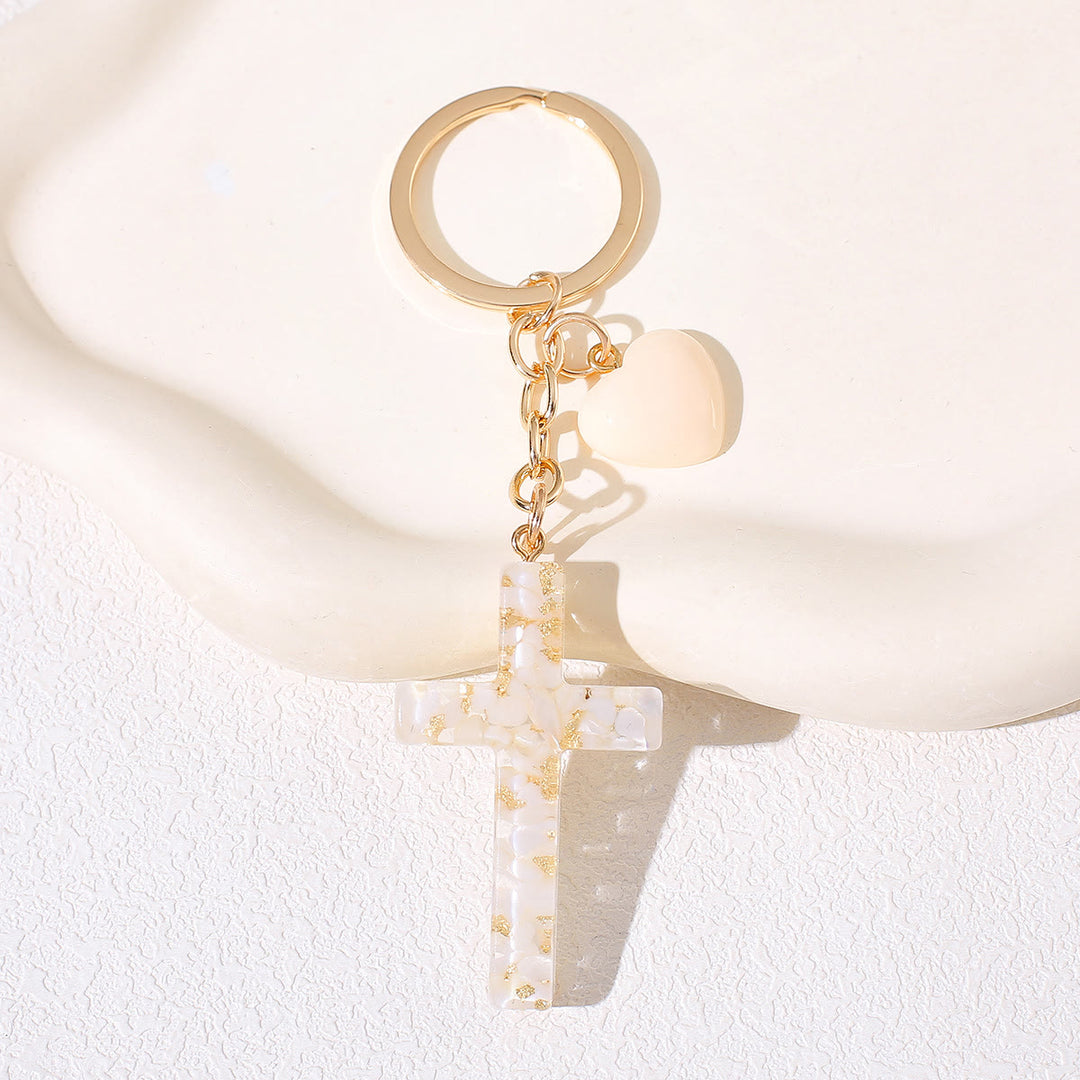 Christianartworkshop Resin Cross with Heart-Accent Faith Keychains: Tender Joy for All - White - image 4