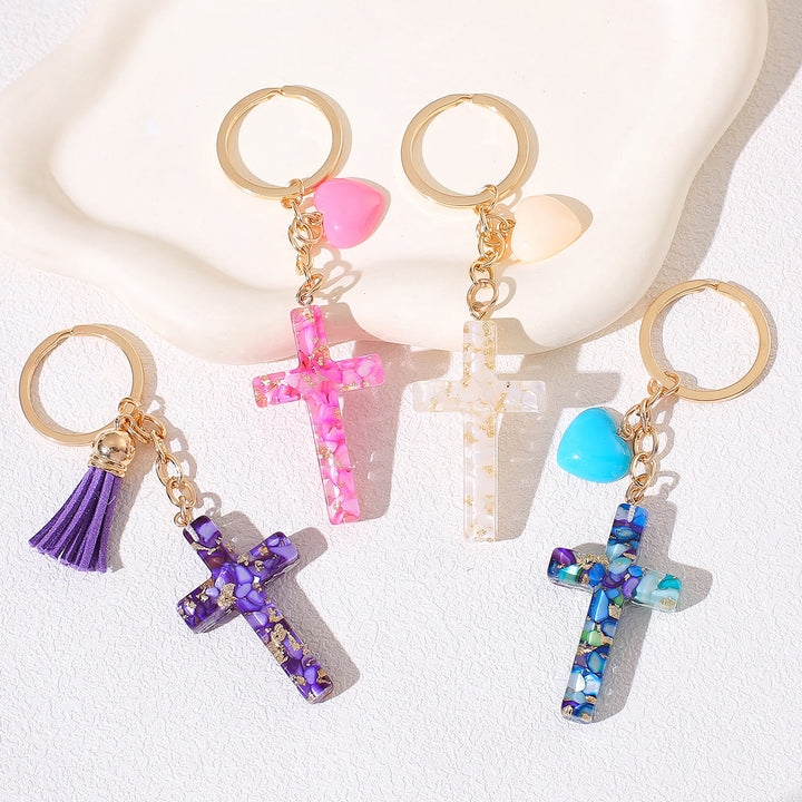 Christianartworkshop Resin Cross with Heart-Accent Faith Keychains: Tender Joy for All - image 0