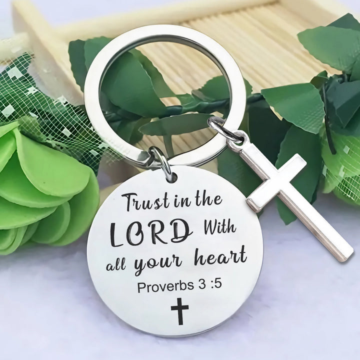 Christianartworkshop Verse-Accent Cross Keychains: Meaningful Comfort with Sacred Symbolism - Proverbs 3:5 - image 0
