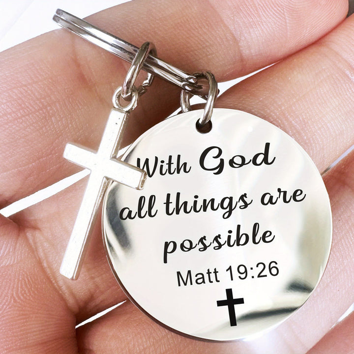 Christianartworkshop Verse-Accent Cross Keychains: Meaningful Comfort with Sacred Symbolism - Matthew 19:26 - image 2