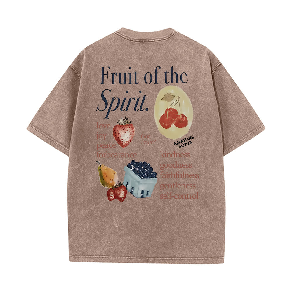 Christianartworkshop Fruit Of The Spirit Double Sided Unisex Washed T-shirt - Coffee - 5XL - image 15
